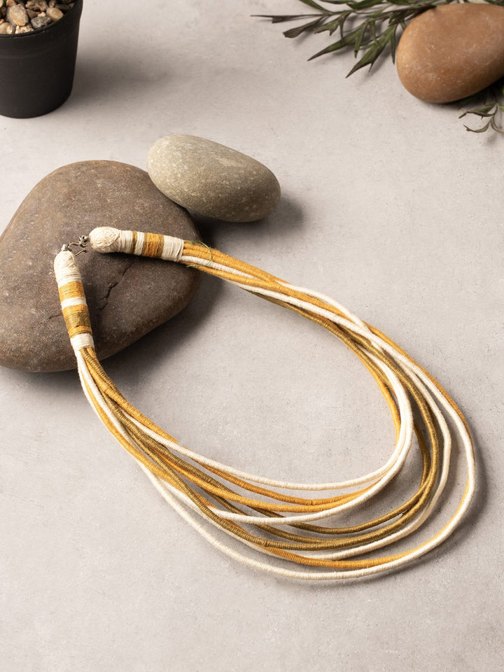 NecklaceMultistrand Patwa Thread Necklace in Mustard, Olive & CreamKaladoraFlourish Planet