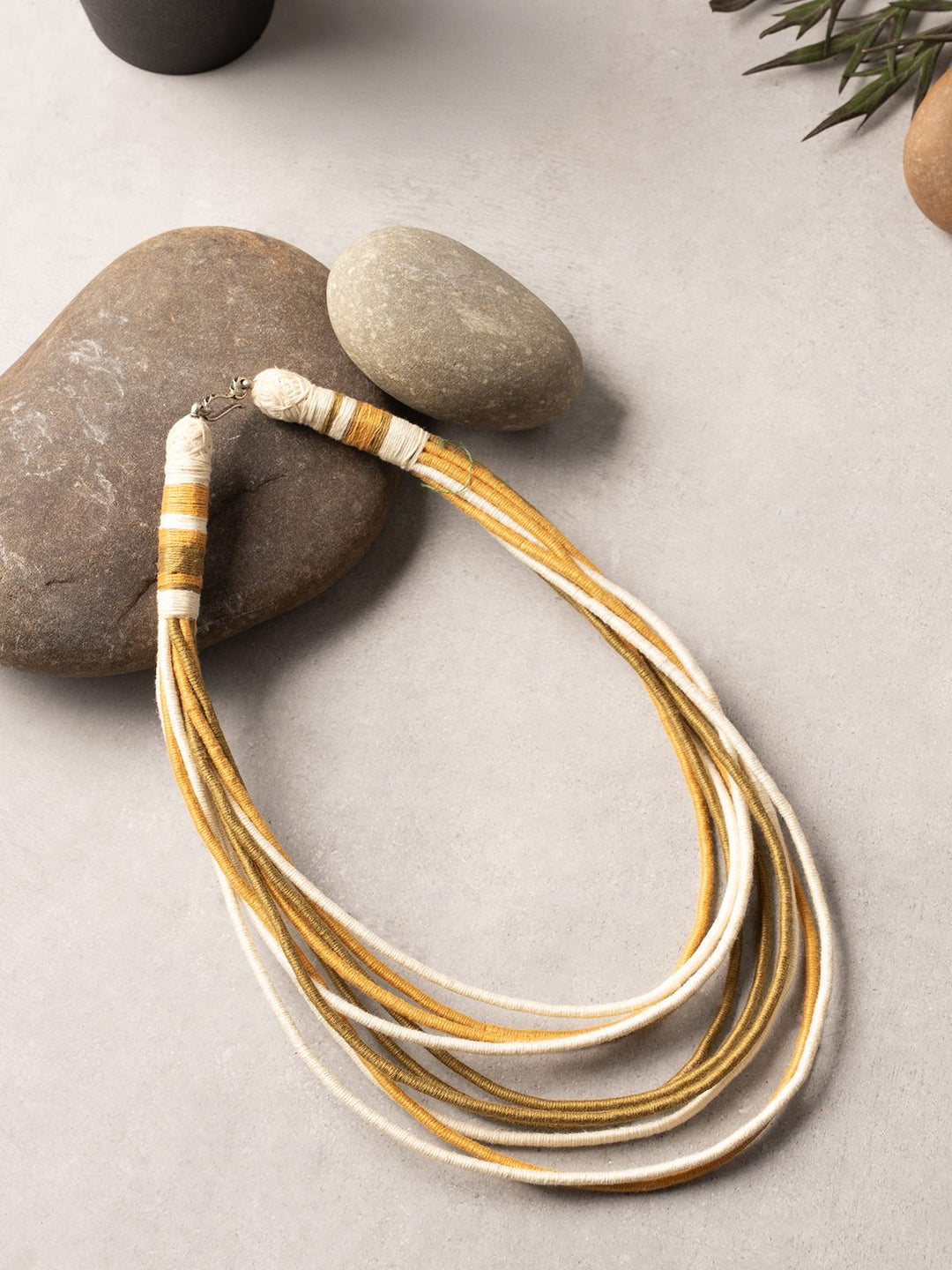 NecklaceMultistrand Patwa Thread Necklace in Mustard, Olive & CreamKaladoraFlourish Planet