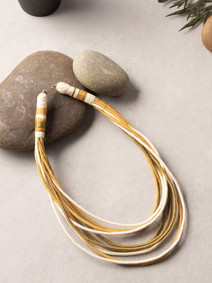 NecklaceMultistrand Patwa Thread Necklace in Mustard, Olive & CreamKaladoraFlourish Planet