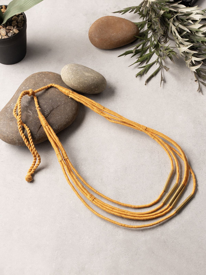 NecklaceMustard Multistrand Patwa Thread Necklace with Metal Tube AccentsKaladoraFlourish Planet