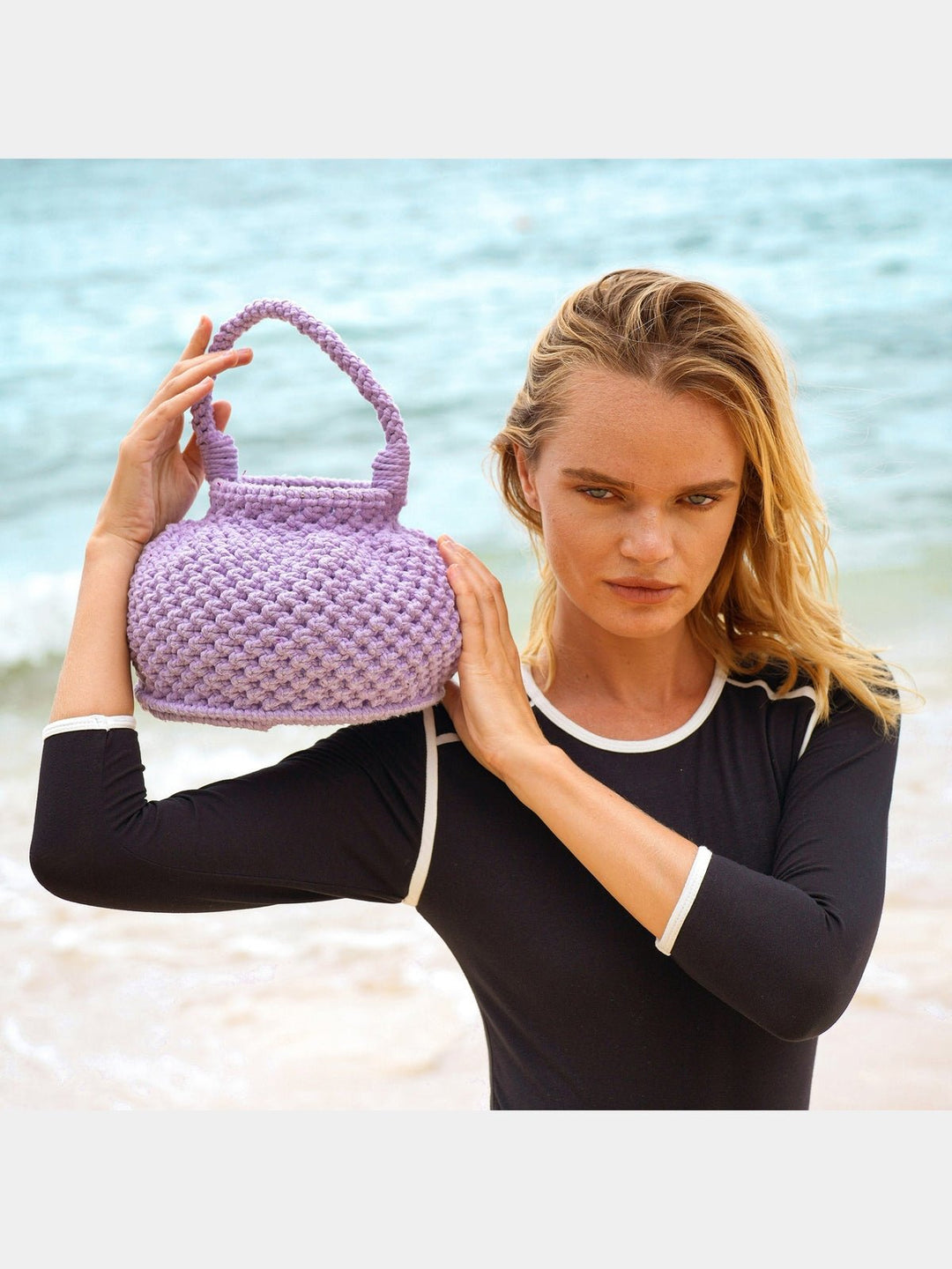 BagsNaga Macrame Bucket Bag, in Periwinkle PurpleBrunnaCo