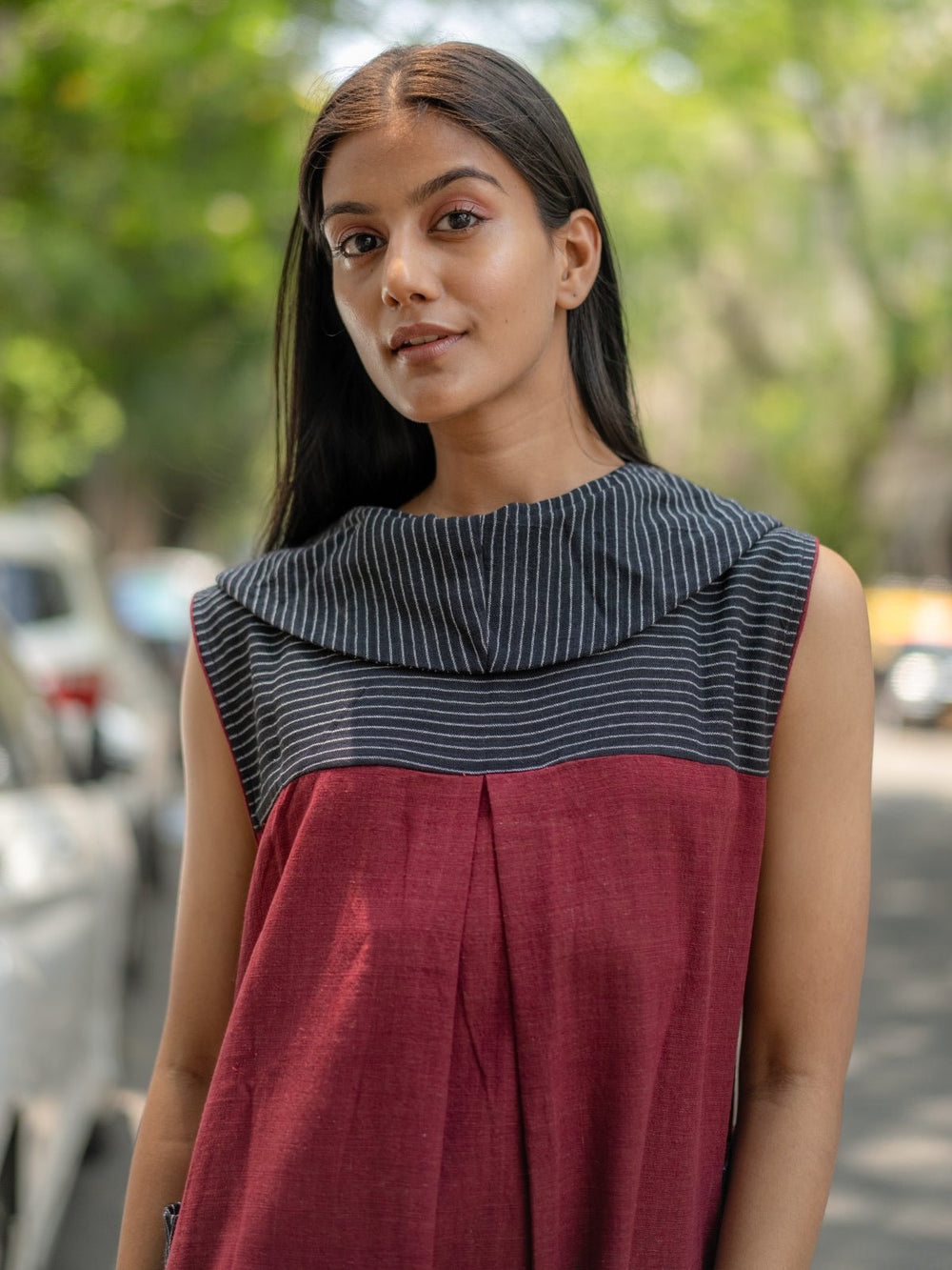 DressesNatural Dye Cowl Neck Handloom Maroon DressKrushnachuda