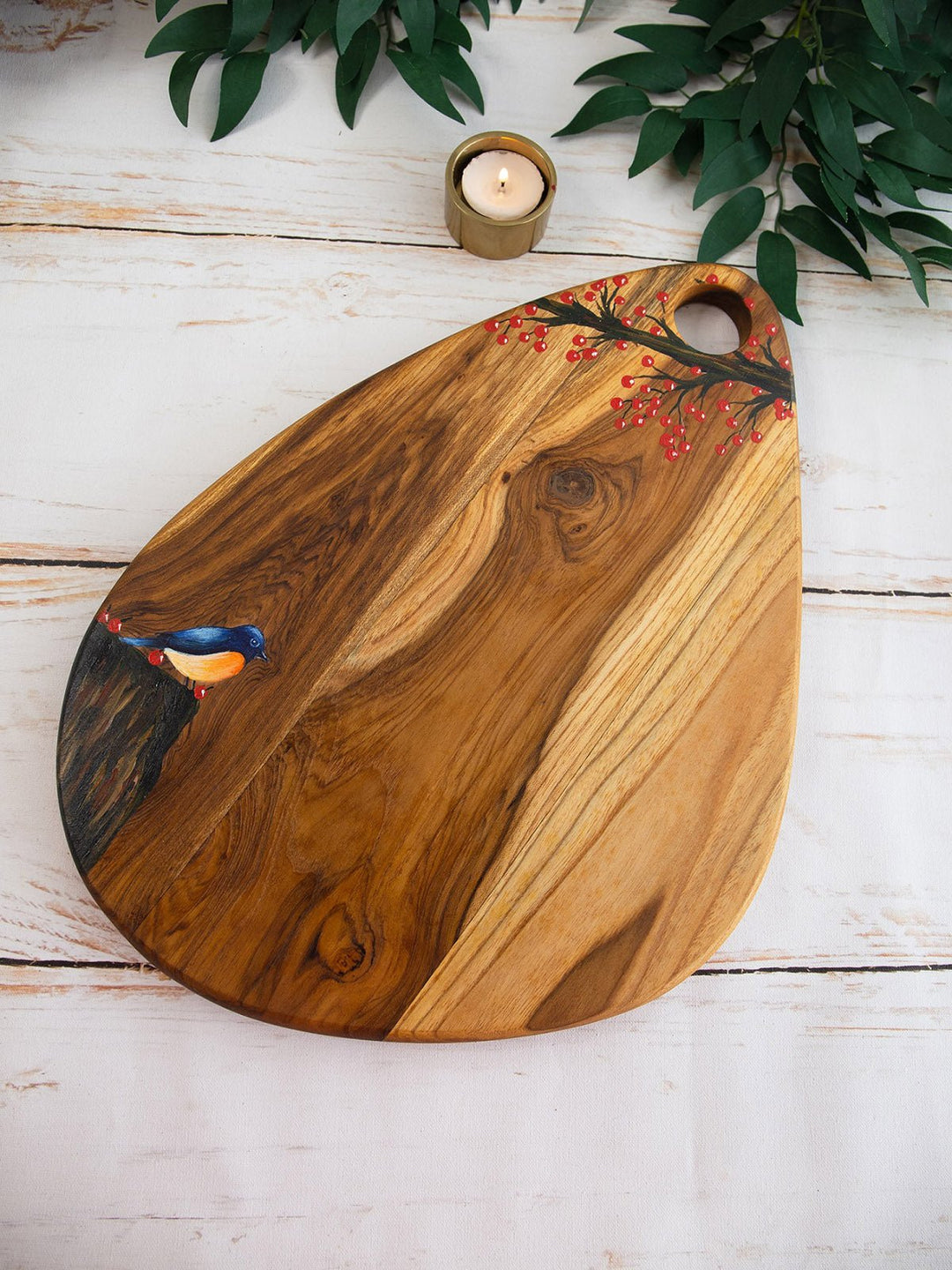 Table and DiningNature Inspired Handpainted Egg Shaped Teakwood Platter Cum Cutting Board BrownDeco Talk