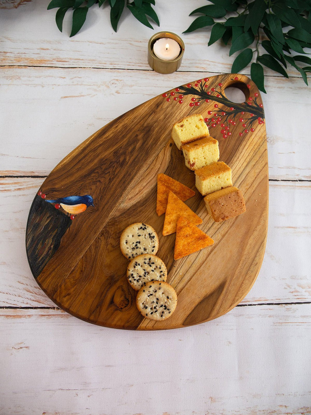 Table & DiningNature Inspired Handpainted Egg Shaped Teakwood Platter Cutting Board BrownDeco TalkFlourish Planet