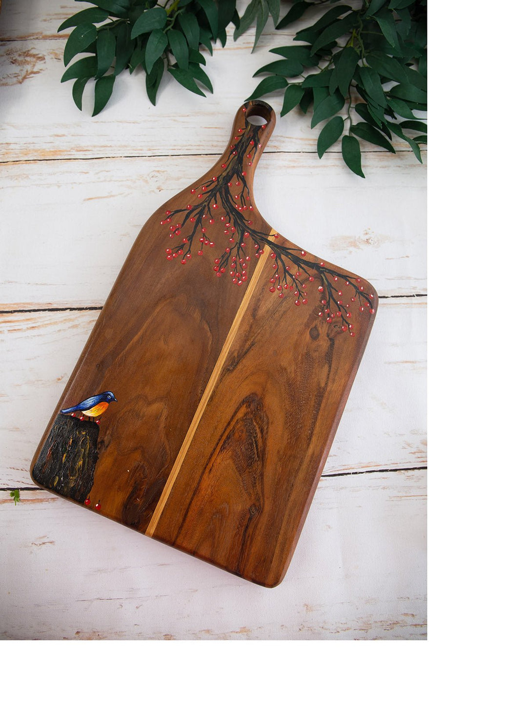 Table and DiningNature Inspired Handpainted Teakwood Platter Cheese Board With Handle BrownDeco Talk