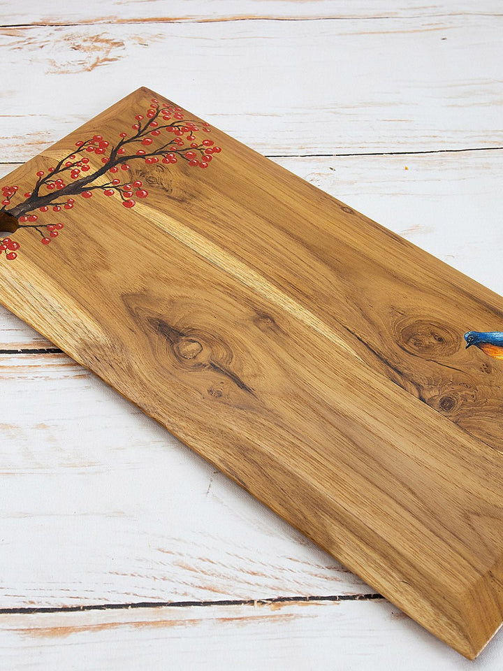 Table and DiningNature Inspired Handpainted Teakwood Platter Cum Chopping Board BrownDeco Talk