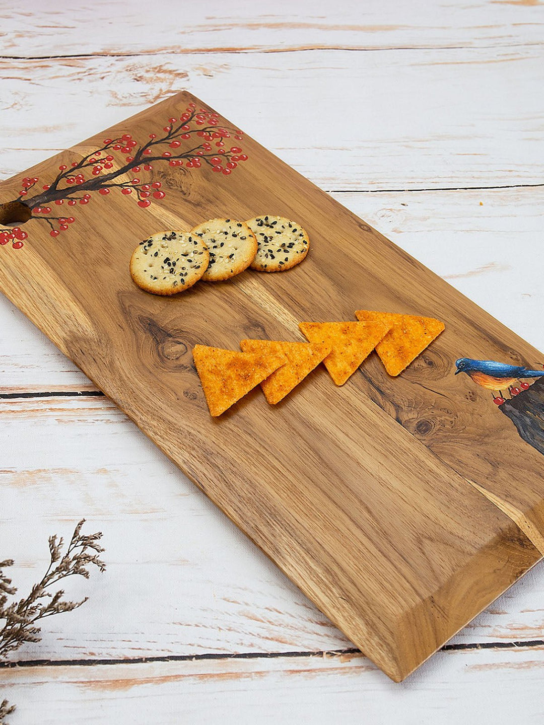 Table & DiningNature Inspired Handpainted Teakwood Platter Chopping Board BrownDeco TalkFlourish Planet