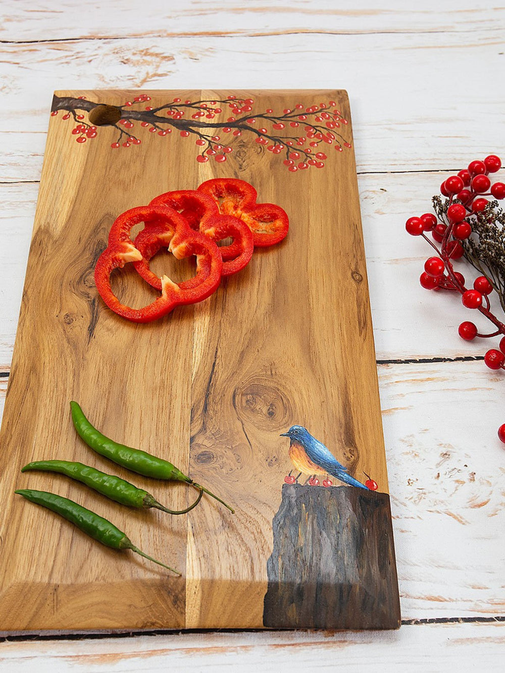 Table & DiningNature Inspired Handpainted Teakwood Platter Chopping Board BrownDeco TalkFlourish Planet