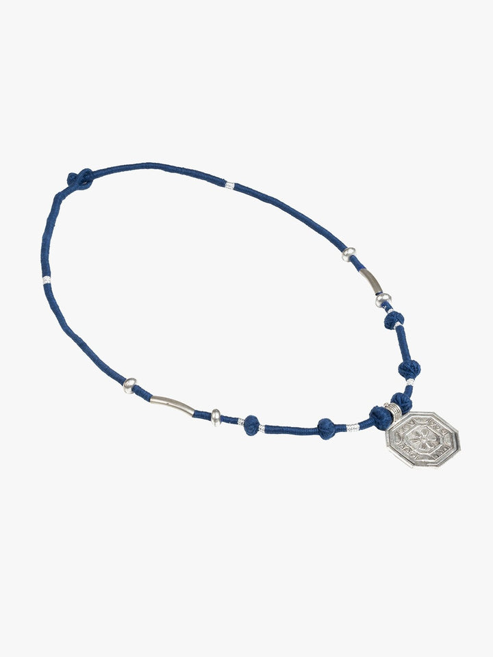NecklaceNavy Blue Patwa Thread Necklace with Silver - Toned Octagonal PendantKaladoraFlourish Planet