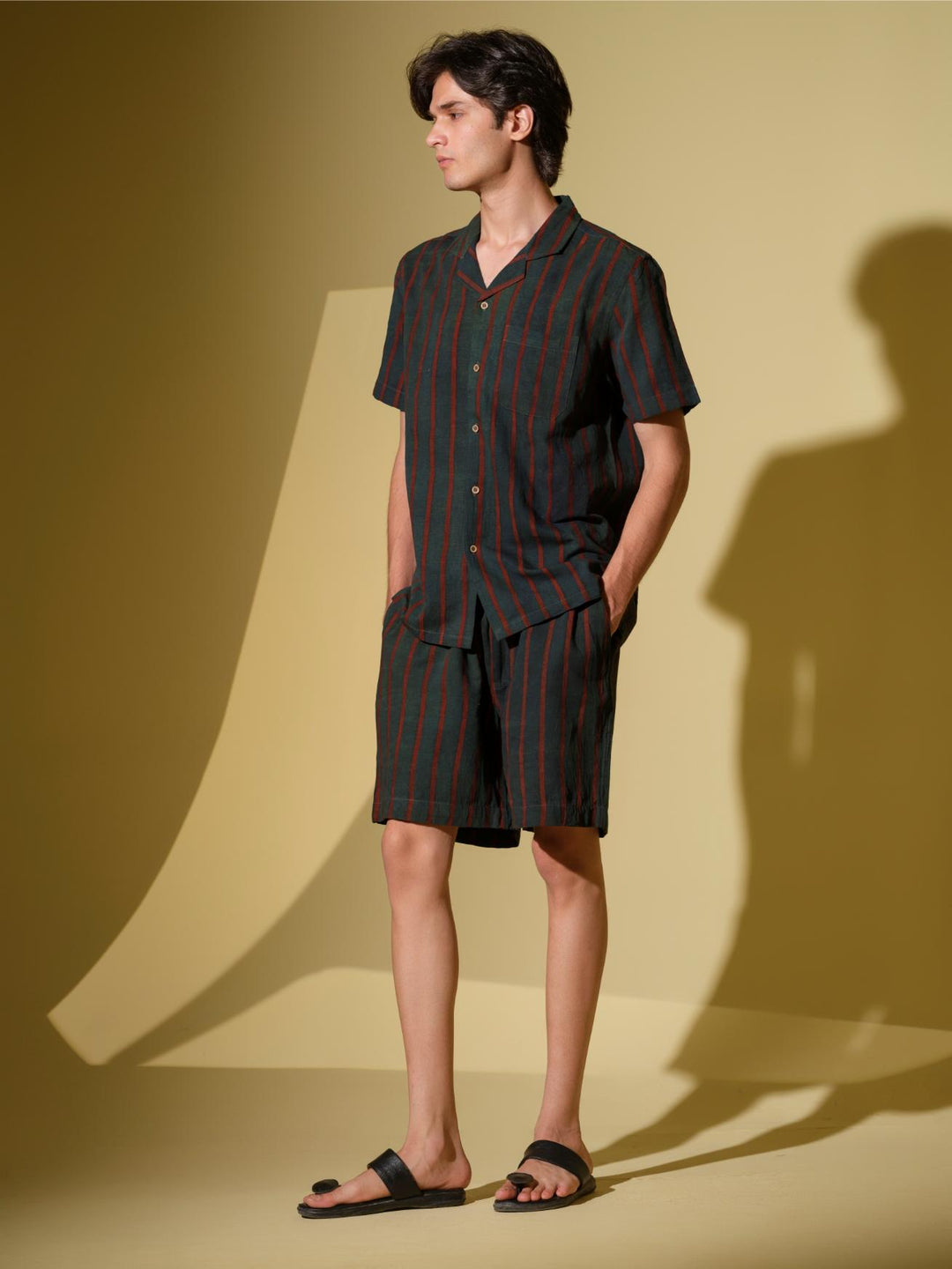 Co - ord SetsNeelambar - Men's Organic Block Printed Linen and Bamboo striped co - ord setVasudhaa VastrramFlourish Planet