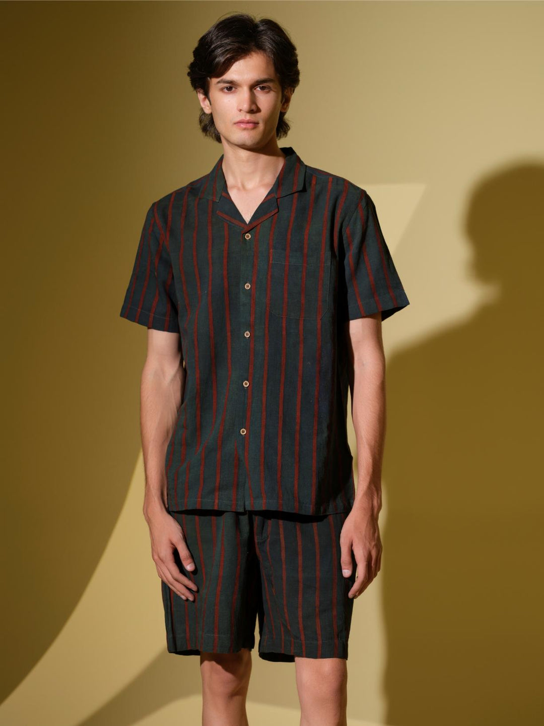 Co - ord SetsNeelambar - Men's Organic Block Printed Linen and Bamboo striped co - ord setVasudhaa VastrramFlourish Planet