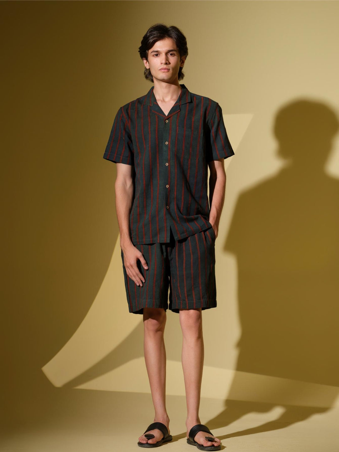 Co - ord SetsNeelambar - Men's Organic Block Printed Linen and Bamboo striped co - ord setVasudhaa VastrramFlourish Planet