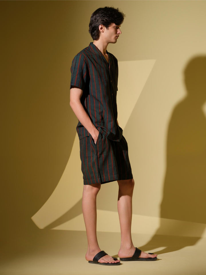 Co - ord SetsNeelambar - Men's Organic Block Printed Linen and Bamboo striped co - ord setVasudhaa VastrramFlourish Planet