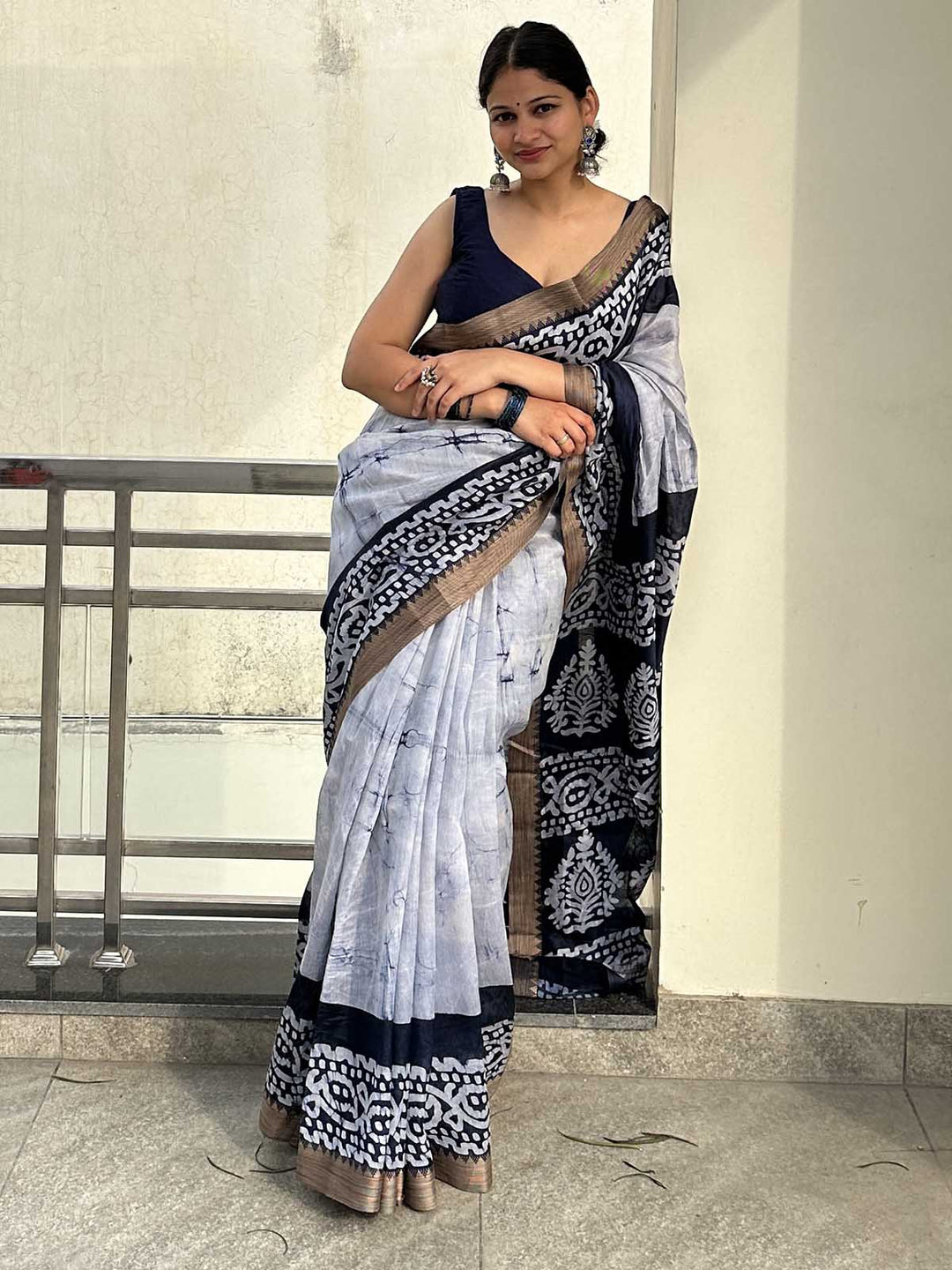 SareesNeelima Blue Batik Chanderi Silk SareePolki by Bhagwati SareesFlourish Planet