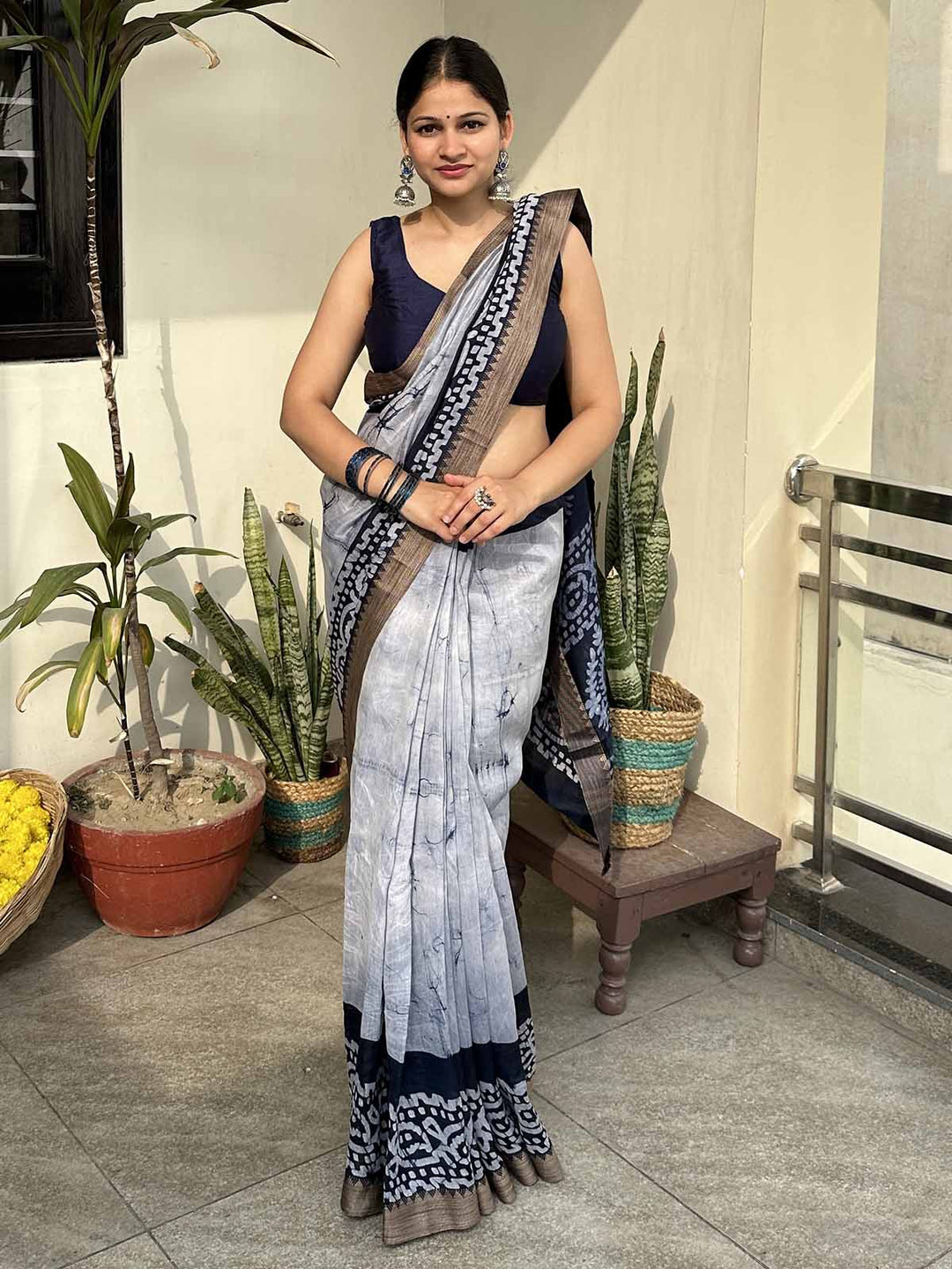 SareesNeelima Blue Batik Chanderi Silk SareePolki by Bhagwati SareesFlourish Planet