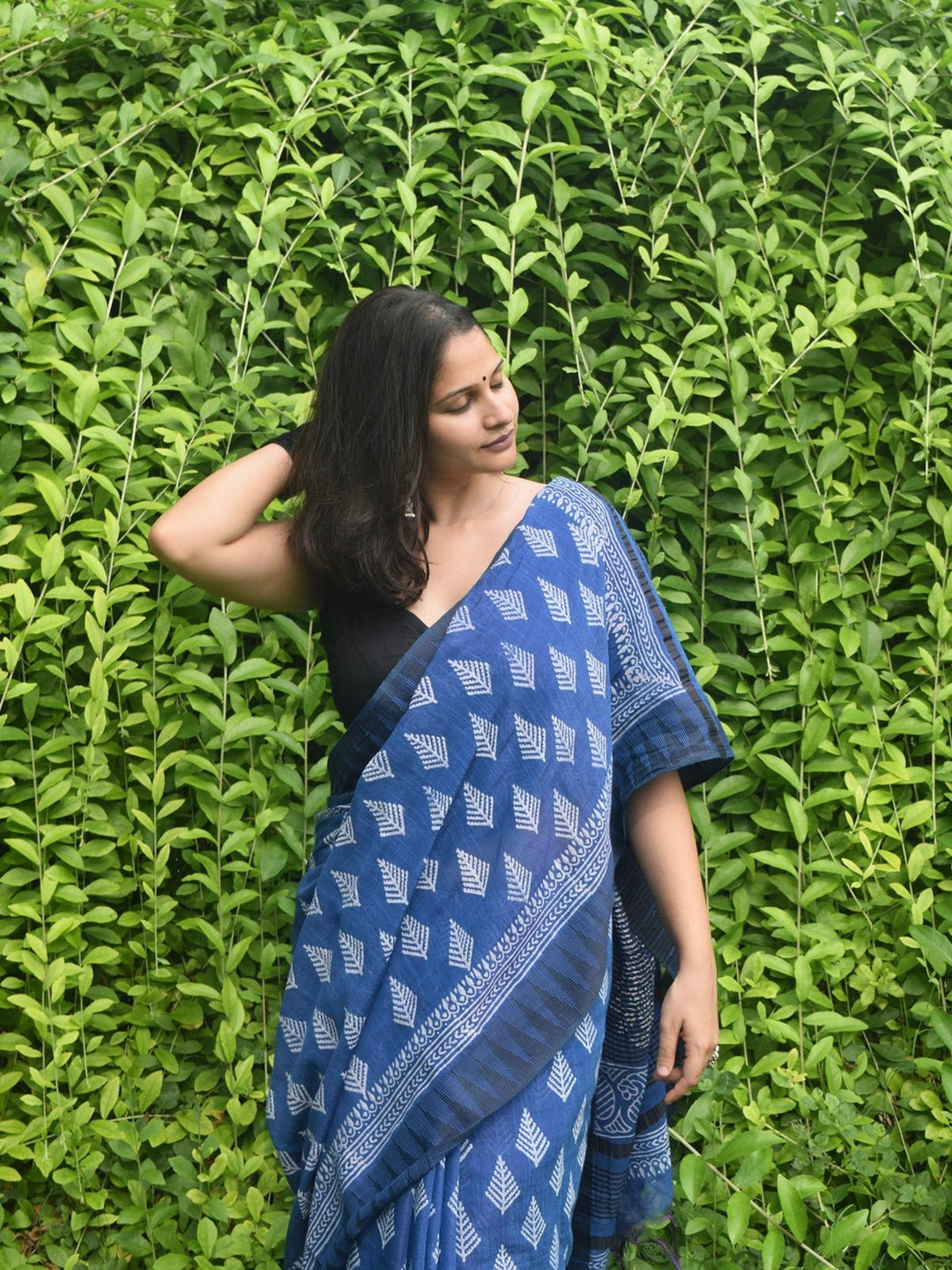 SareesNeyra Blue Hand Block Printed Katan silk & Linen SareePolki by Bhagwati SareesFlourish Planet