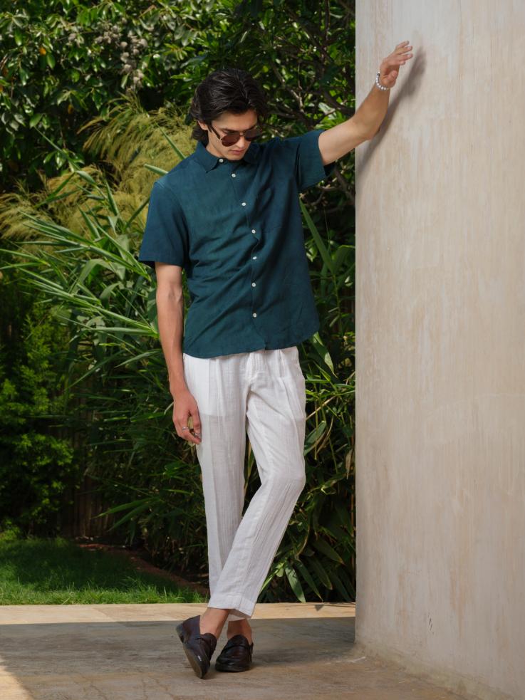 Shirts & T-shirtsNitya - Natural Dyed Organic Green Shirt | Bamboo Linen Cotton BlendVasudhaa VastrramFlourish Planet