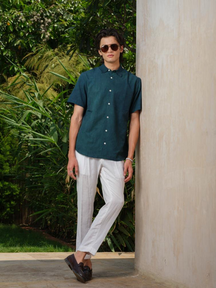 Shirts & T-shirtsNitya - Natural Dyed Organic Green Shirt | Bamboo Linen Cotton BlendVasudhaa VastrramFlourish Planet