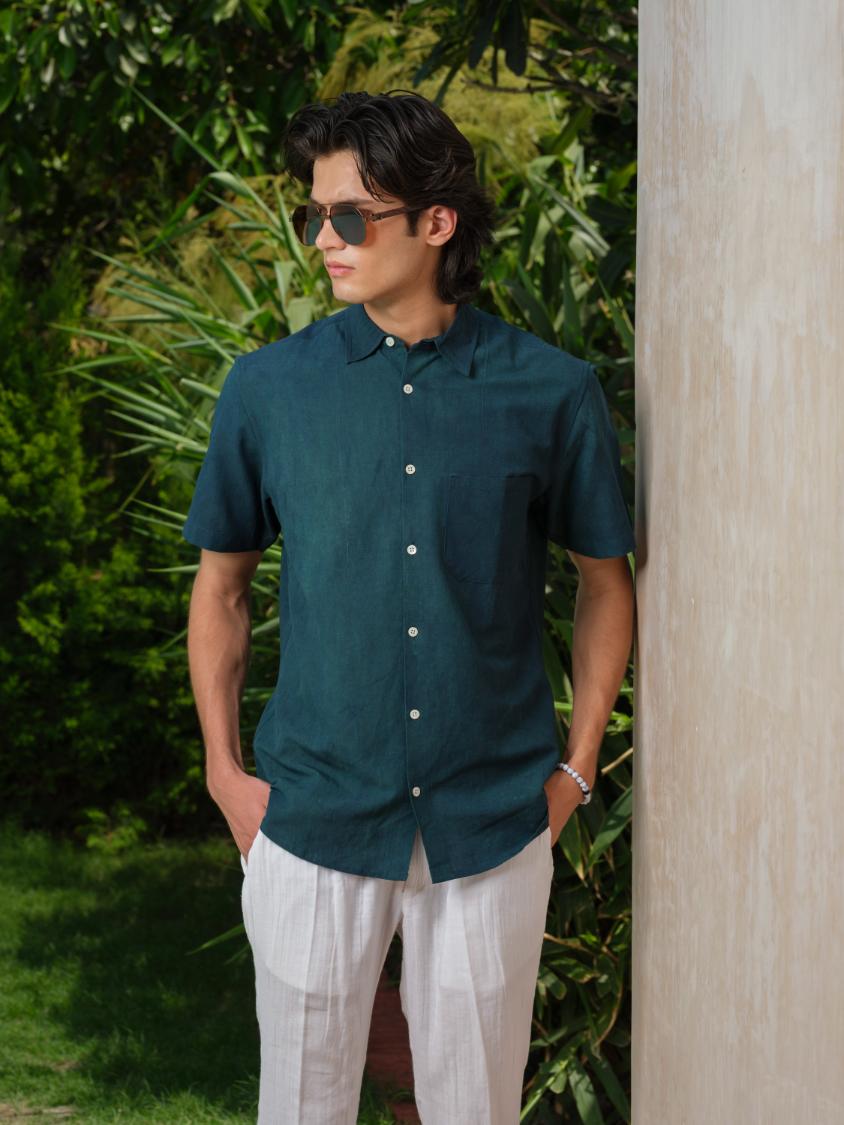 Shirts & T-shirtsNitya - Natural Dyed Organic Green Shirt | Bamboo Linen Cotton BlendVasudhaa VastrramFlourish Planet
