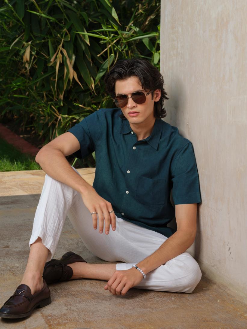 Shirts & T-shirtsNitya - Natural Dyed Organic Green Shirt | Bamboo Linen Cotton BlendVasudhaa VastrramFlourish Planet