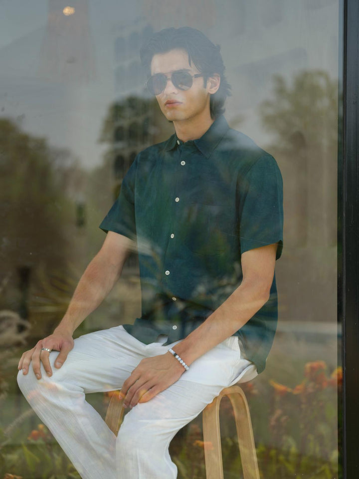 Shirts & T-shirtsNitya - Natural Dyed Organic Green Shirt | Bamboo Linen Cotton BlendVasudhaa VastrramFlourish Planet