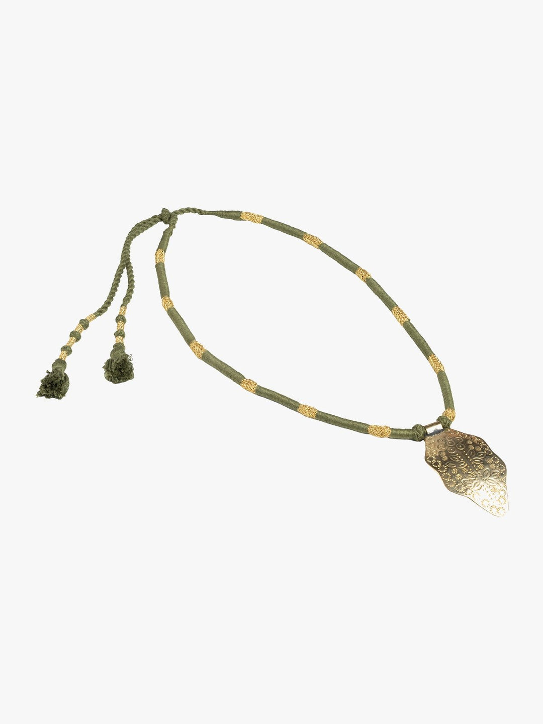 NecklaceOlive Green & Golden Patwa Thread Necklace with Gold - Toned Leaf PendantKaladoraFlourish Planet