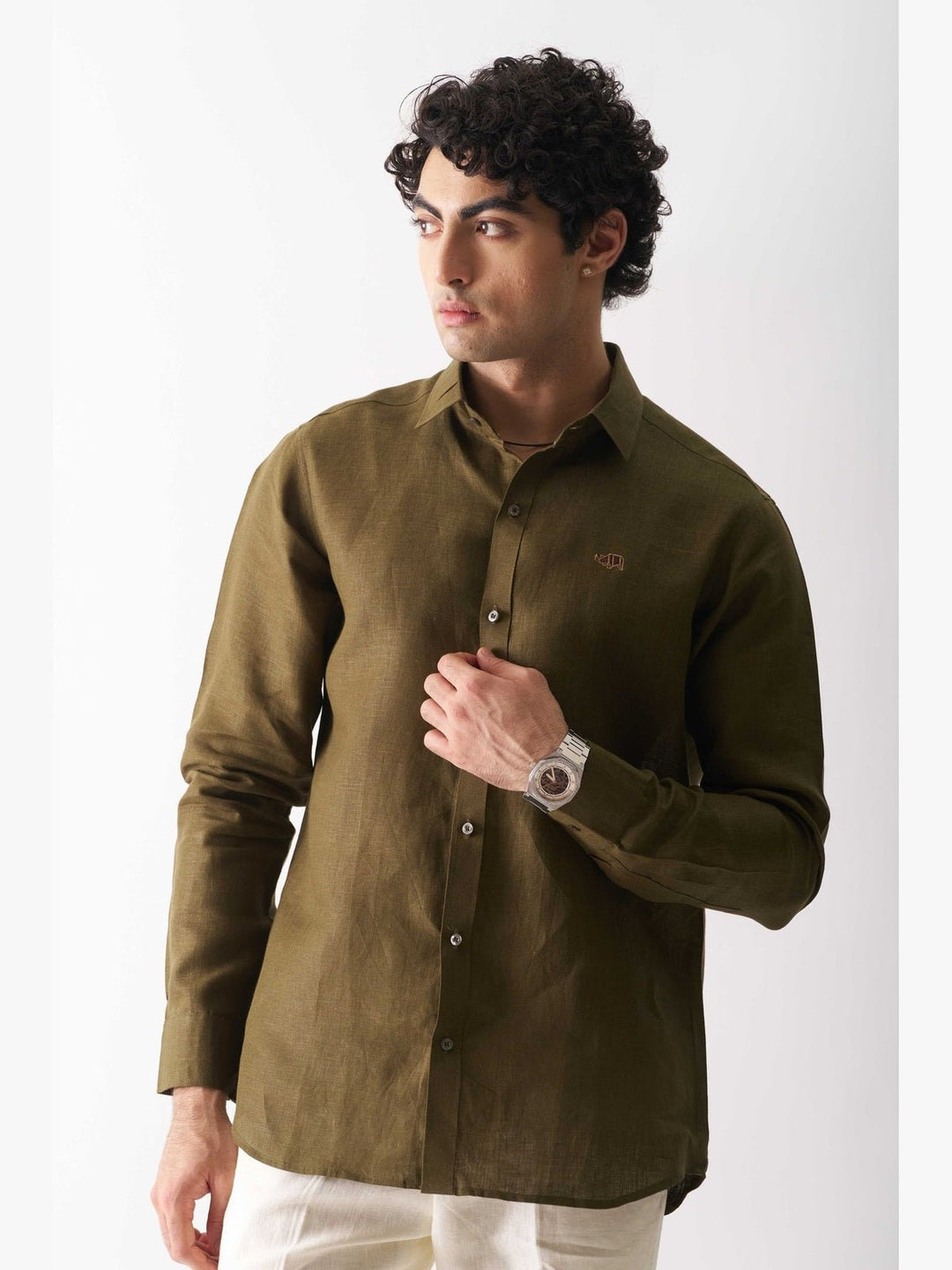 Shirts & T-shirtsOlive Green - Rozzana Full Sleeve Pure Linen ShirtCultura StudioFlourish Planet