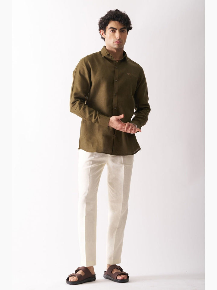 Shirts & T-shirtsOlive Green - Rozzana Full Sleeve Pure Linen ShirtCultura StudioFlourish Planet