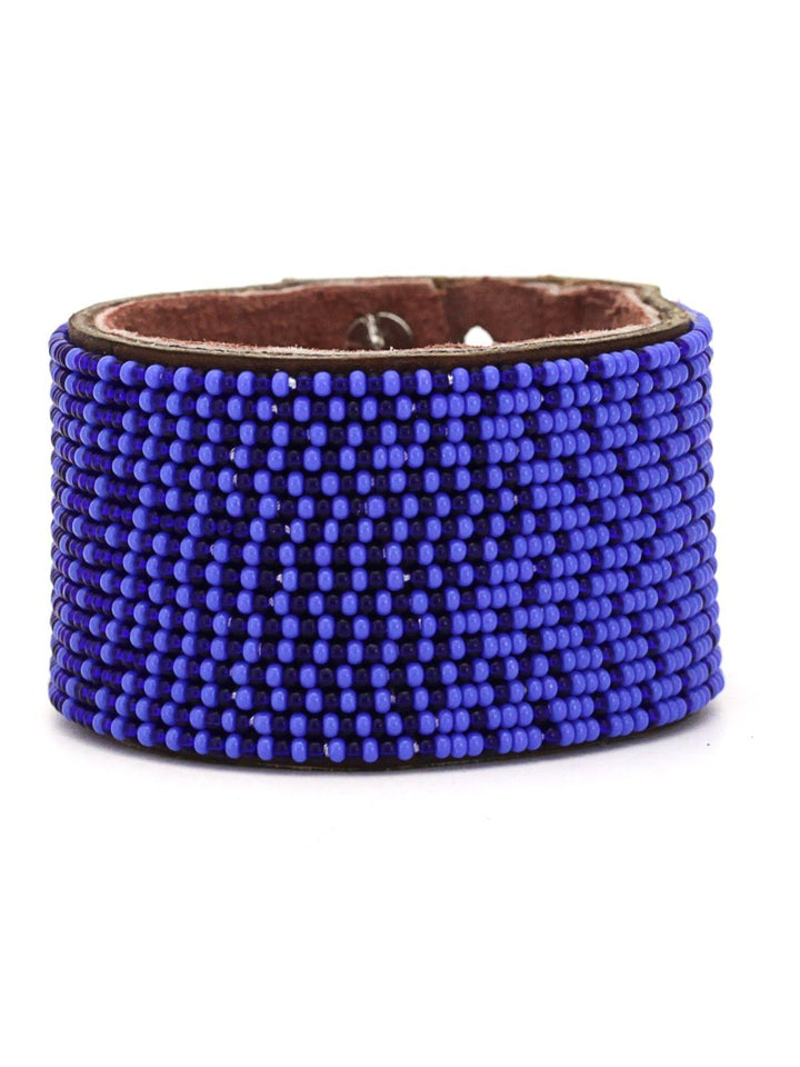 JewelryOmbre Dark Blue and Ocean Beaded Leather CuffSwahili Coast