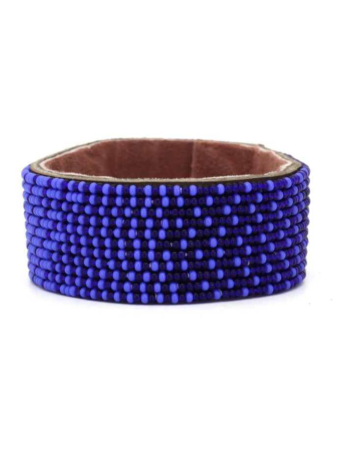 JewelryOmbre Dark Blue and Ocean Beaded Leather CuffSwahili Coast