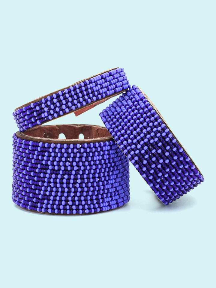 JewelryOmbre Dark Blue and Ocean Beaded Leather CuffSwahili Coast