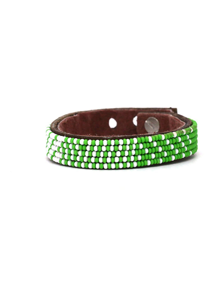 JewelryOmbre Green and White Beaded Leather CuffSwahili Coast