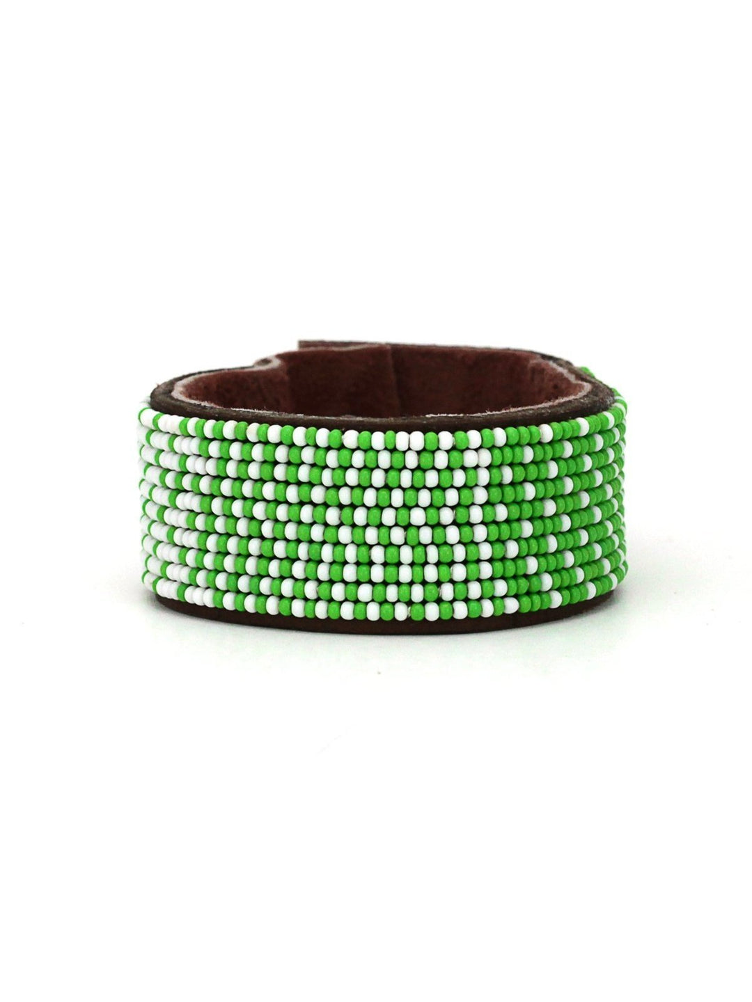 JewelryOmbre Green and White Beaded Leather CuffSwahili Coast