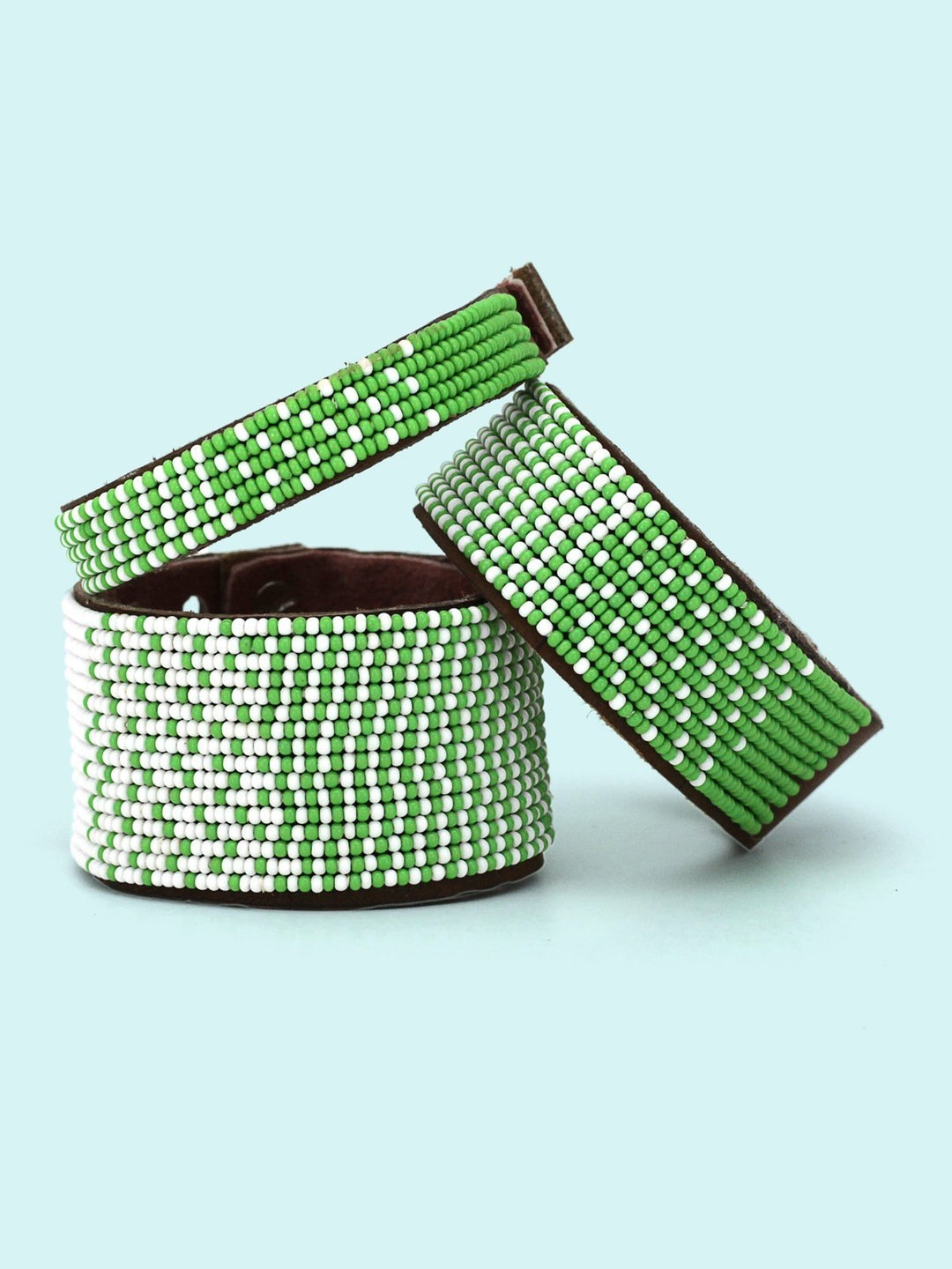 JewelryOmbre Green and White Beaded Leather CuffSwahili Coast