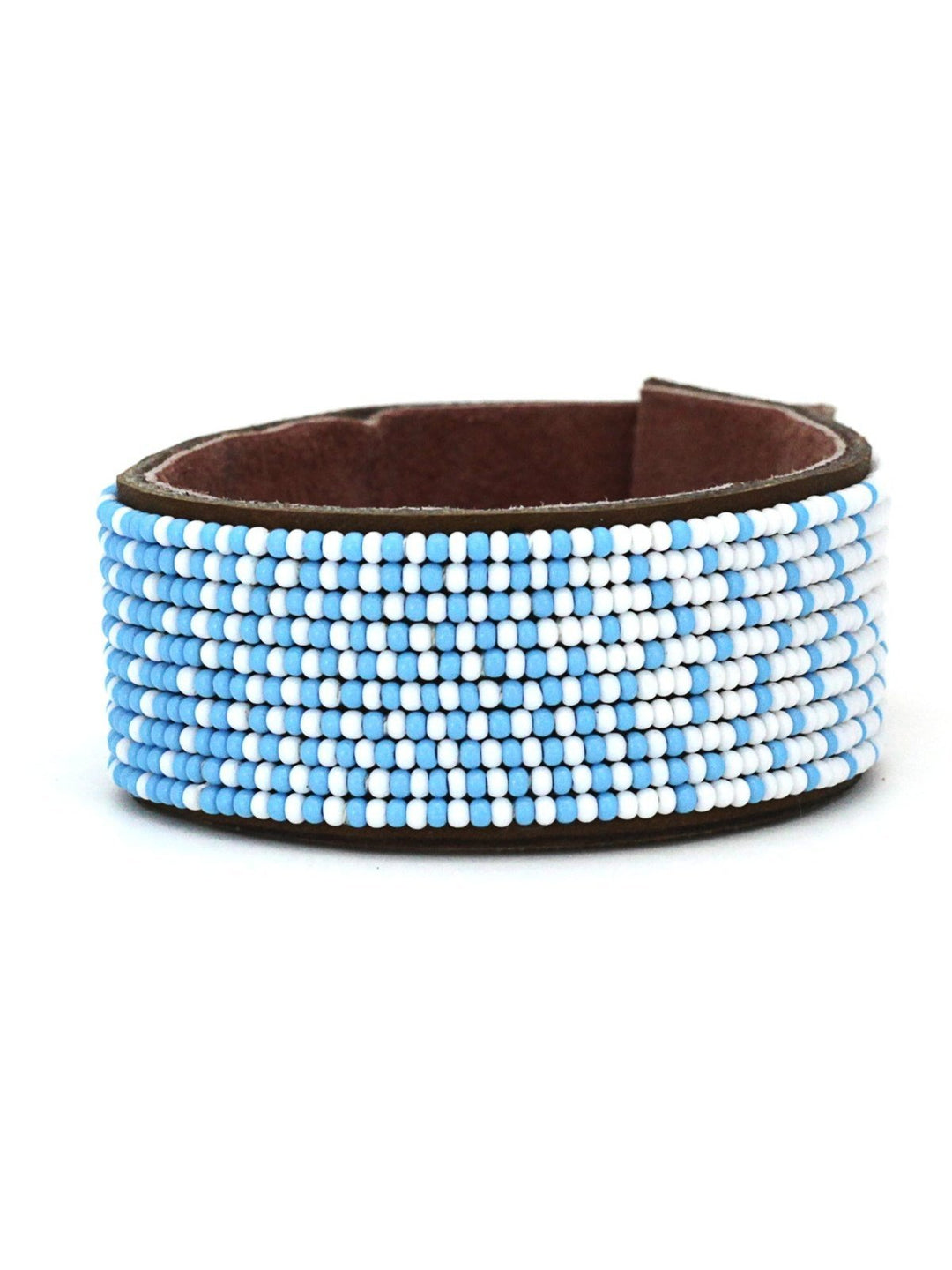 JewelryOmbre Light Blue and White Beaded Leather CuffSwahili Coast