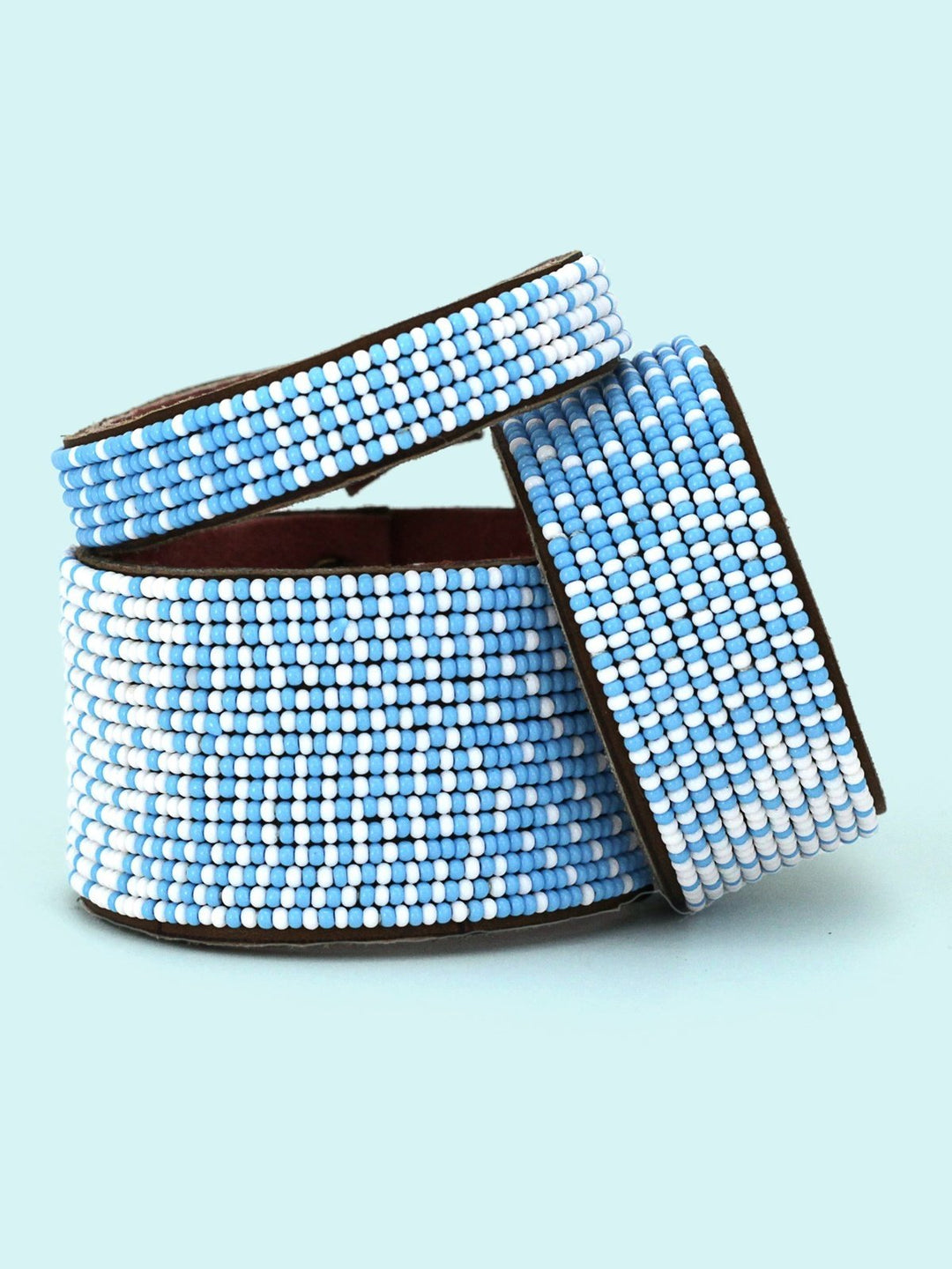 JewelryOmbre Light Blue and White Beaded Leather CuffSwahili Coast