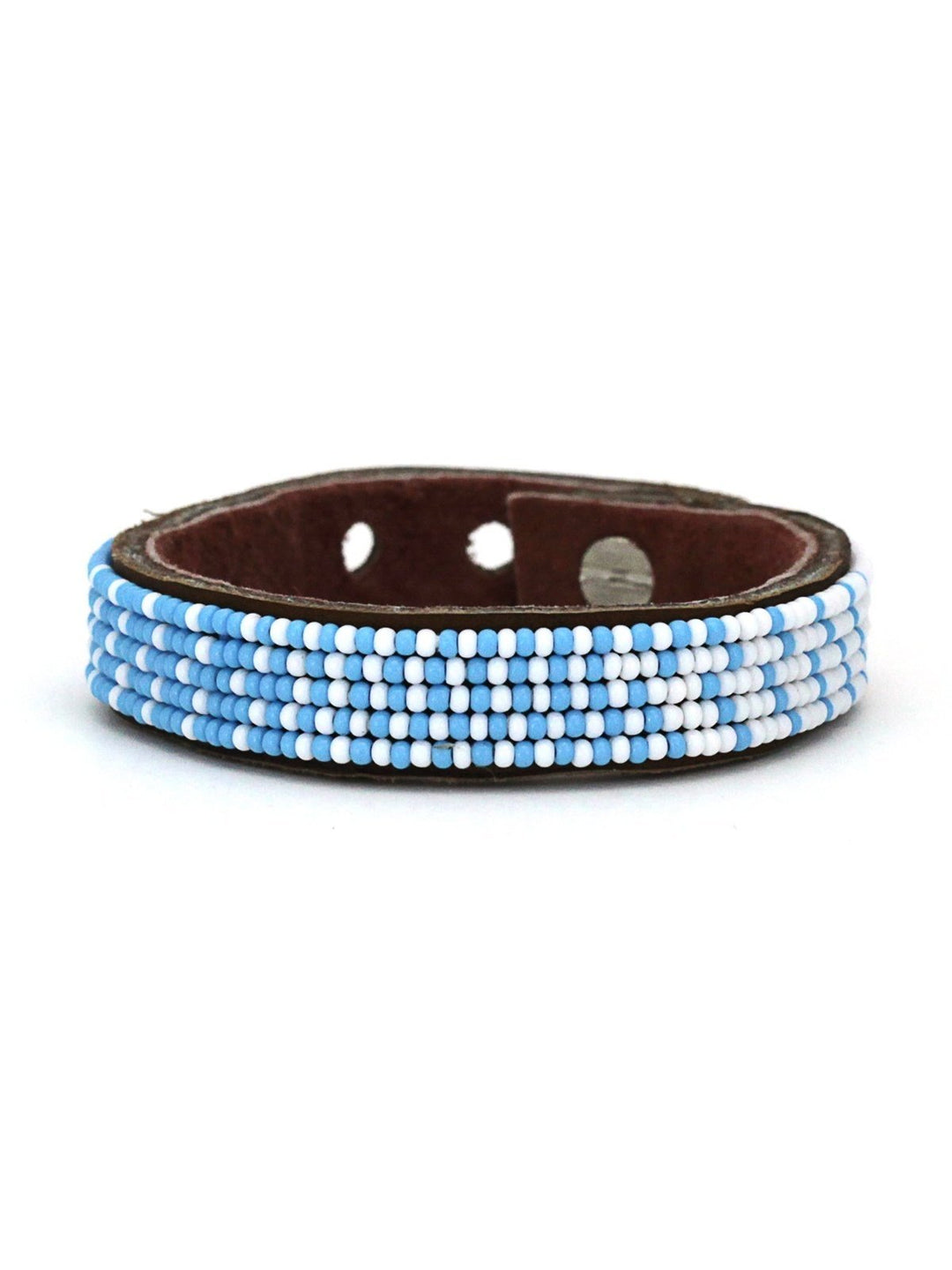 JewelryOmbre Light Blue and White Beaded Leather CuffSwahili Coast