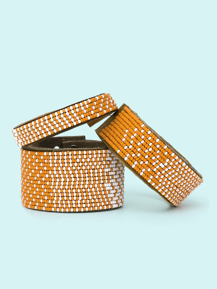 JewelryOmbre Orange Beaded Leather CuffSwahili Coast