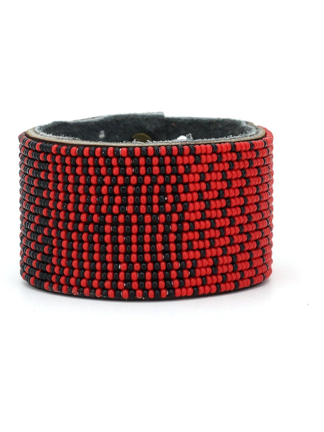 JewelryOmbre Red and Black Beaded Leather CuffSwahili Coast