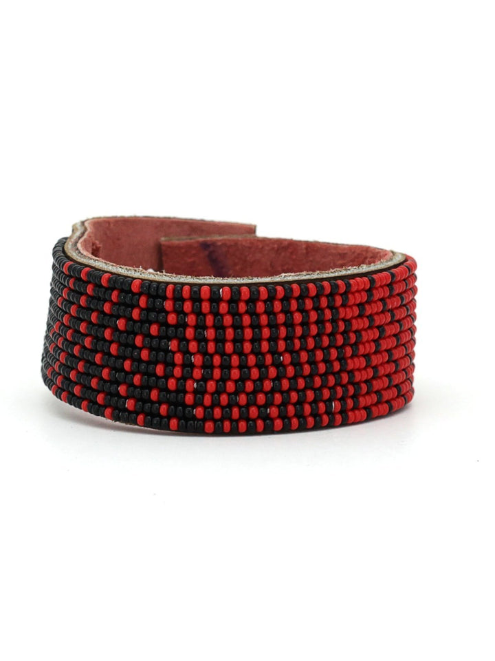 JewelryOmbre Red and Black Beaded Leather CuffSwahili Coast