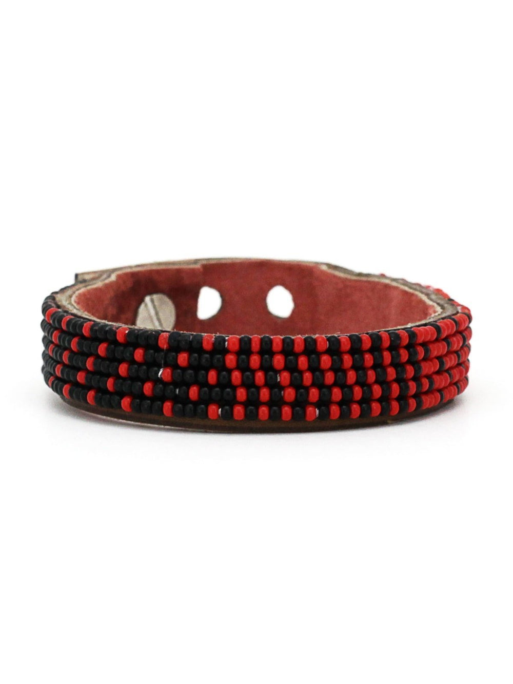 JewelryOmbre Red and Black Beaded Leather CuffSwahili Coast