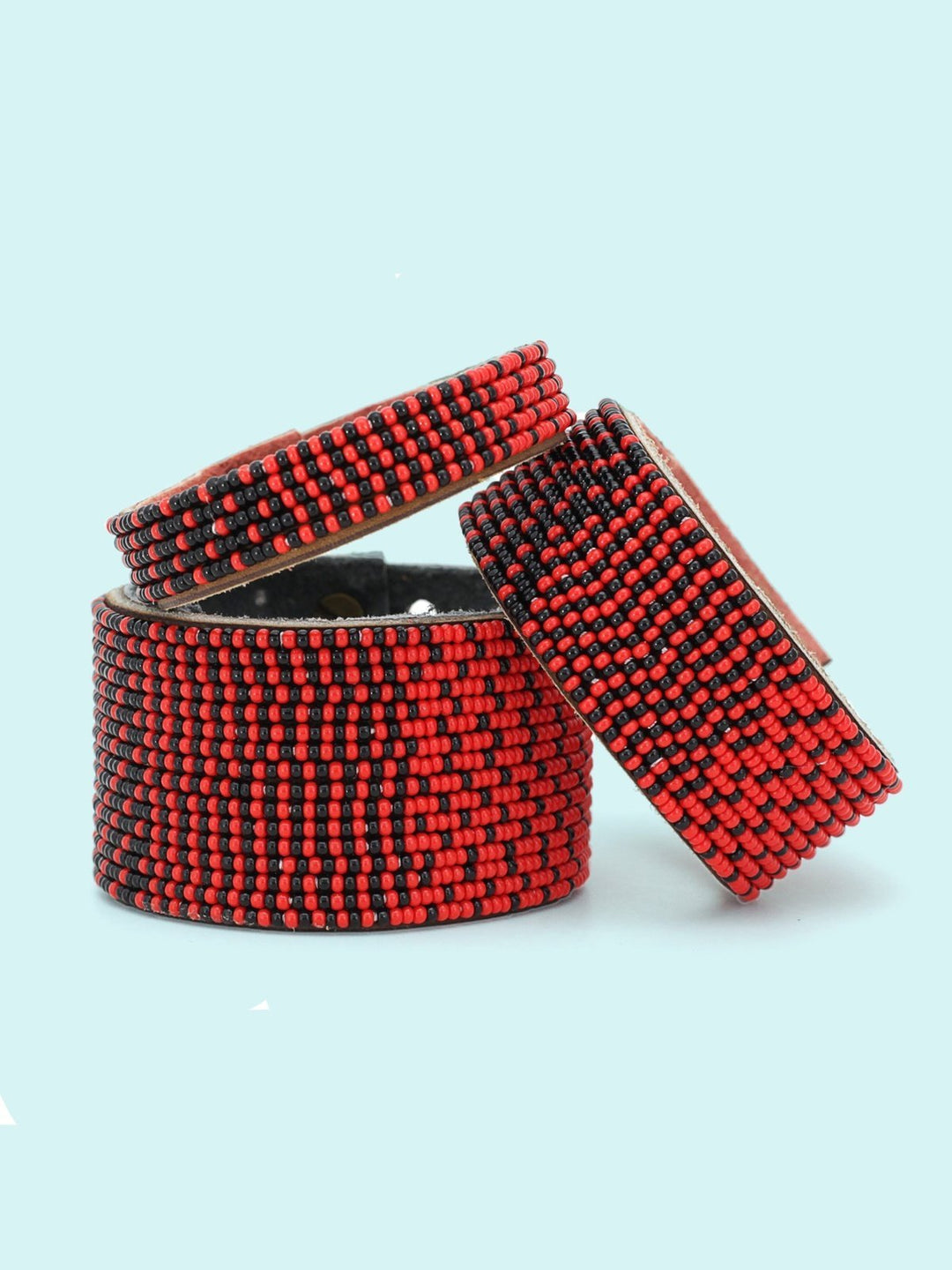 JewelryOmbre Red and Black Beaded Leather CuffSwahili Coast