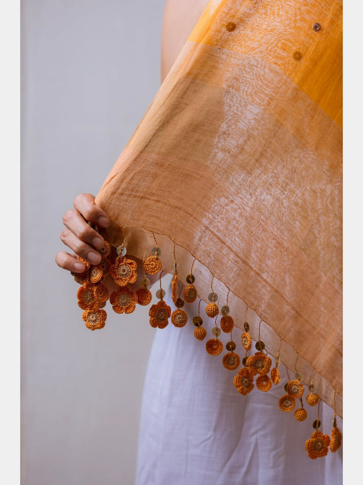 Scarves and WrapsOrange & Beige Flower Tassel StoleSamoolam