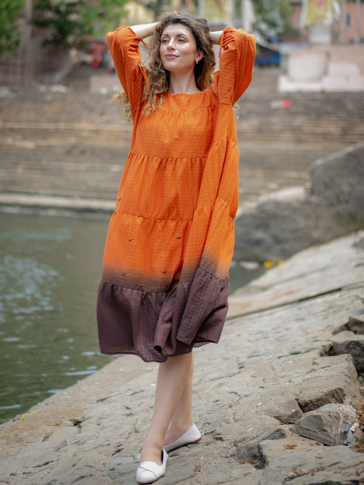 DressesOrange Brown Ombre dyed DressKrushnachuda