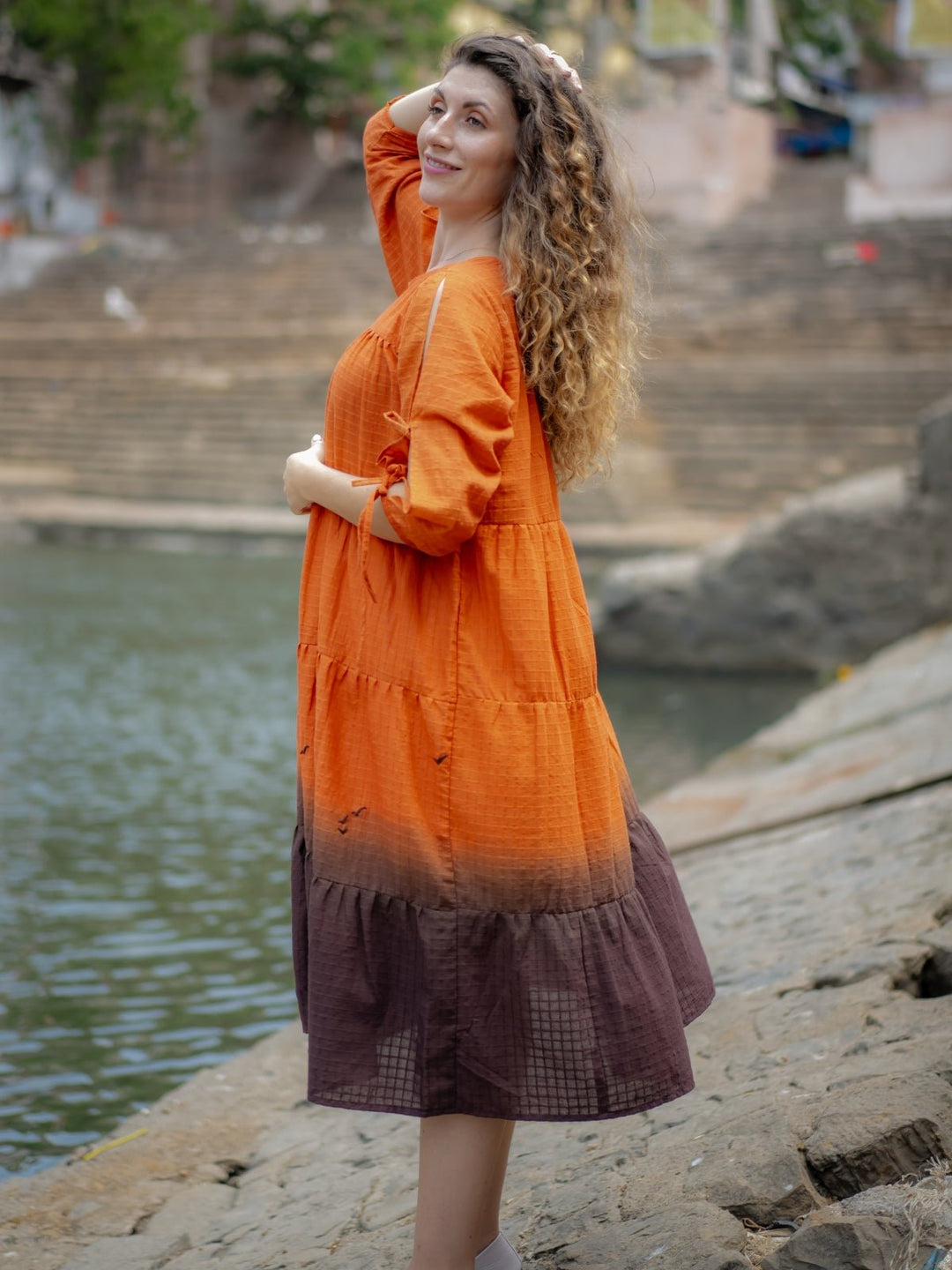 Orange Brown Ombre dyed Dress Orange Brown Ombre dyed Dress