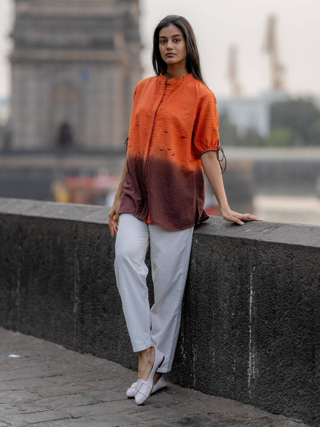 TopsOrange Ombre Dyed Handwoven ShirtKrushnachuda