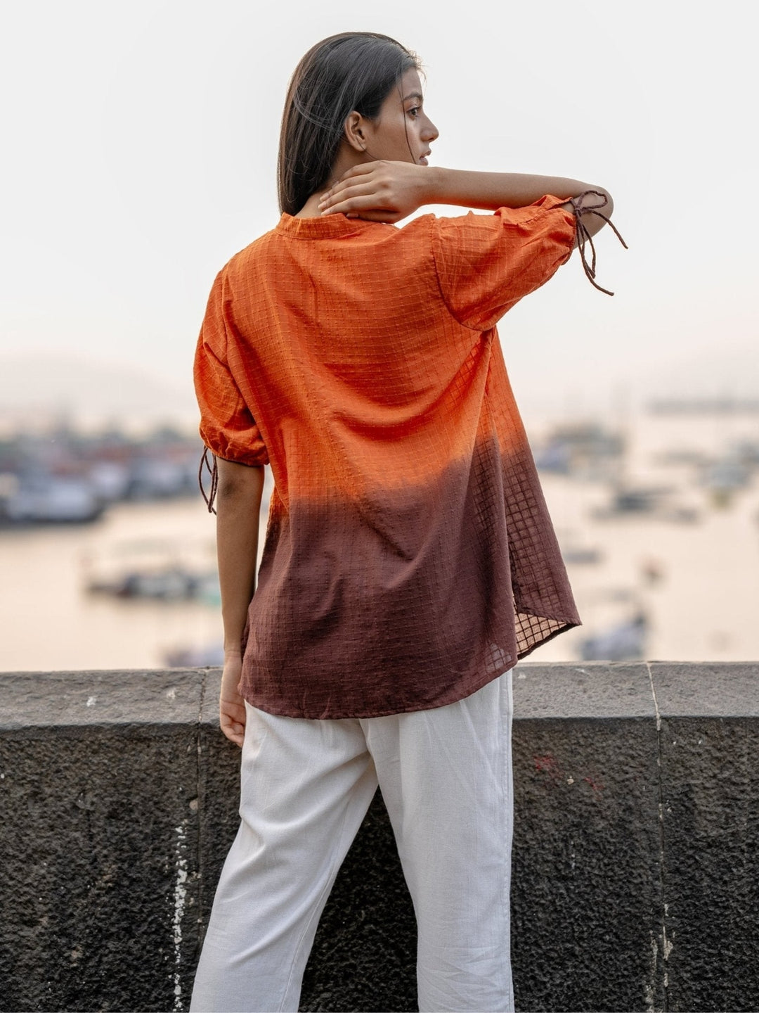 TopsOrange Ombre Dyed Handwoven ShirtKrushnachuda