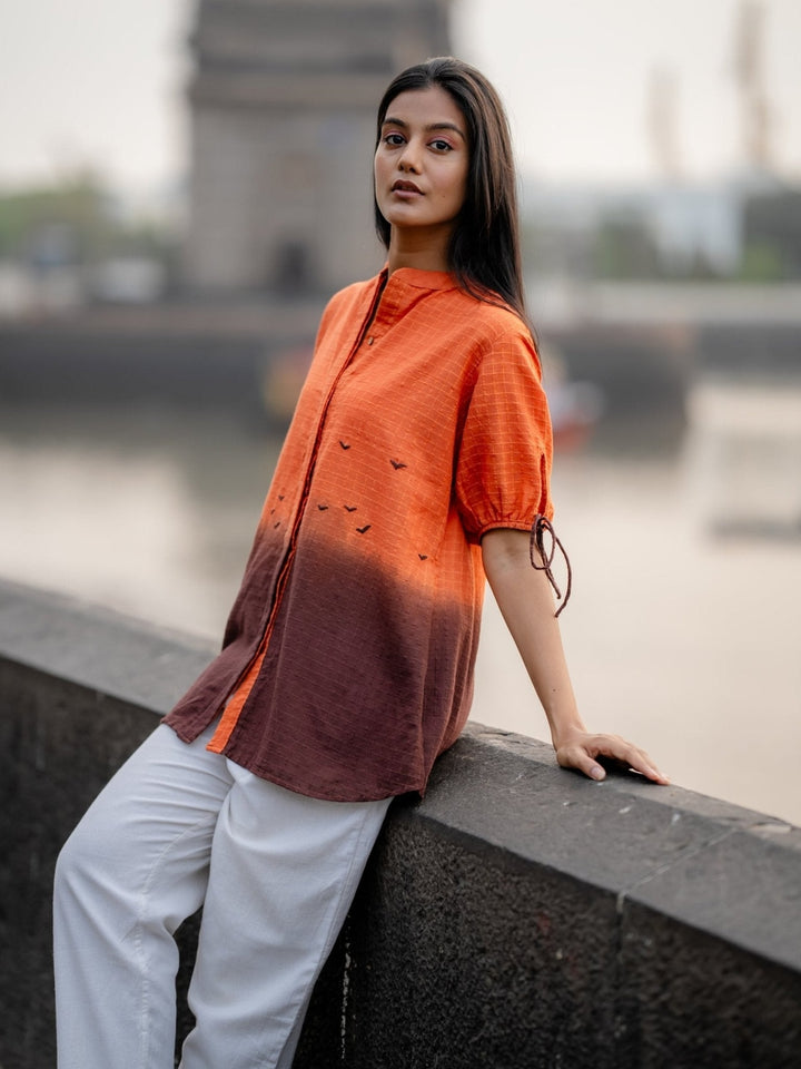 TopsOrange Ombre Dyed Handwoven ShirtKrushnachuda