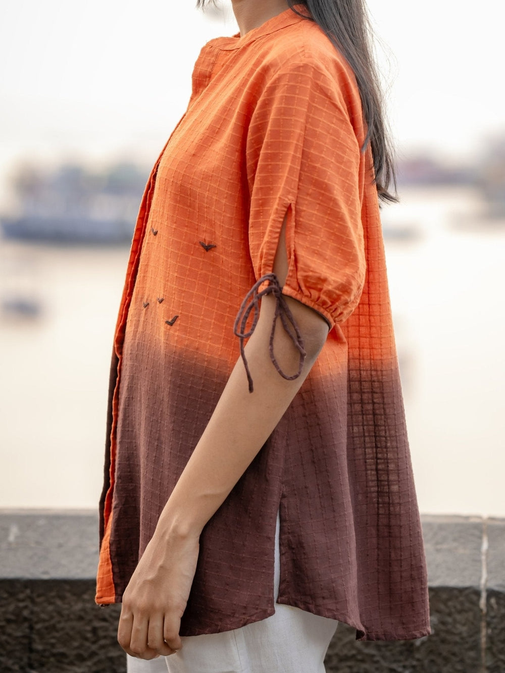 TopsOrange Ombre Dyed Handwoven ShirtKrushnachuda