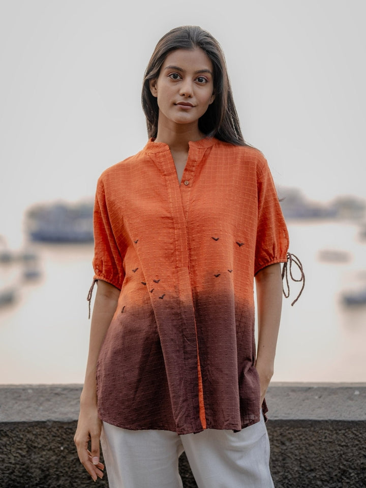 TopsOrange Ombre Dyed Handwoven ShirtKrushnachuda